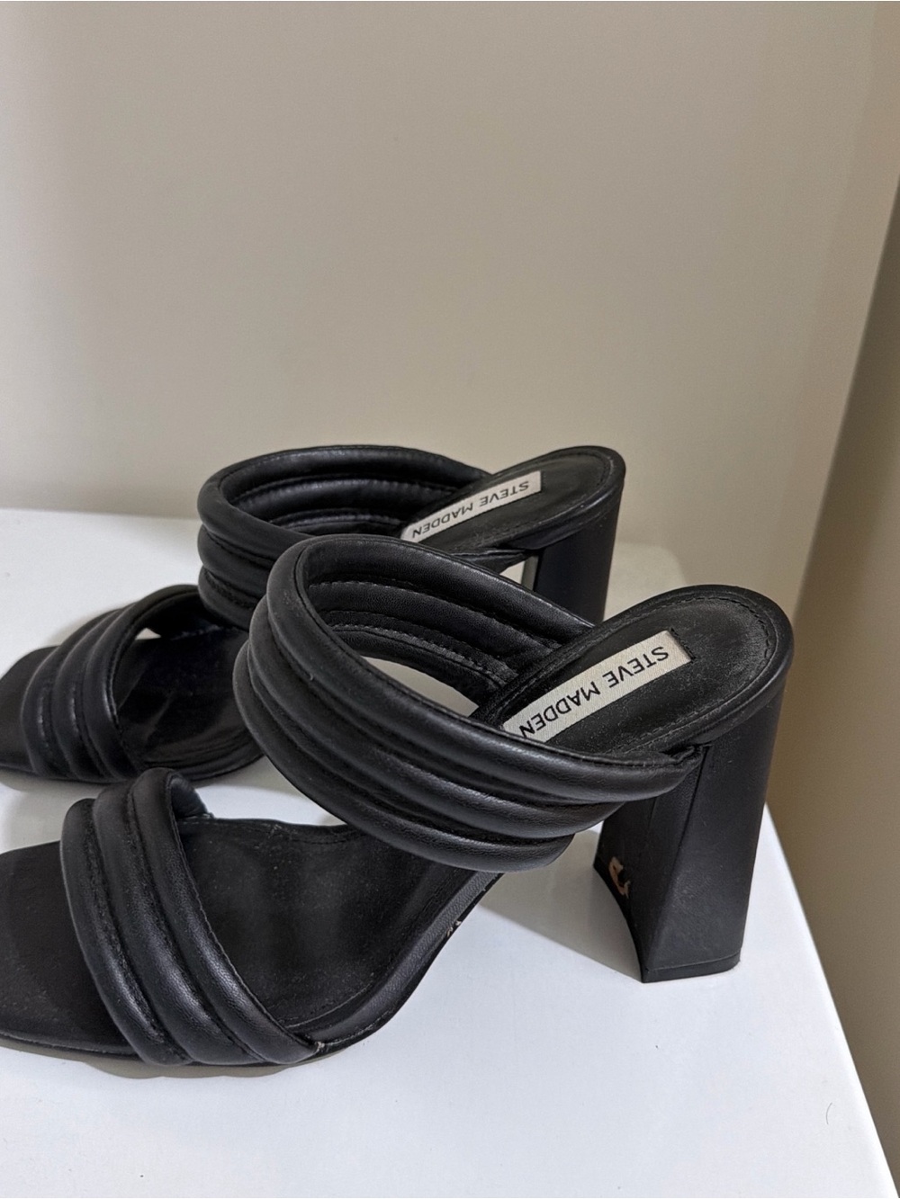Steve Madden Black Padded Strap Block Heel Mules
